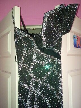 Nameless Black Dress with Iridescent Rhinestones